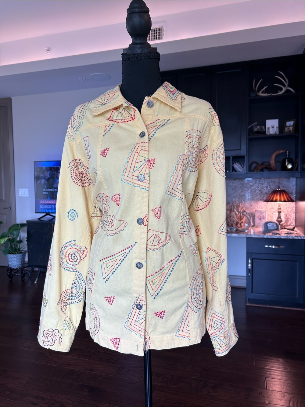 Tantrums Pale Yellow Embroidered Button-Front Jacket